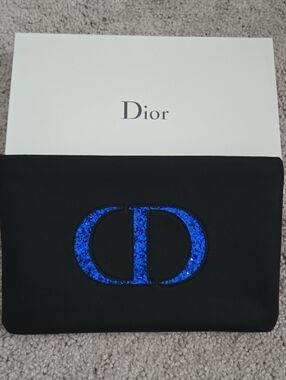New in box never used Rare Dior clutch bag Black & blue 💙 glitter CD logo Pouch